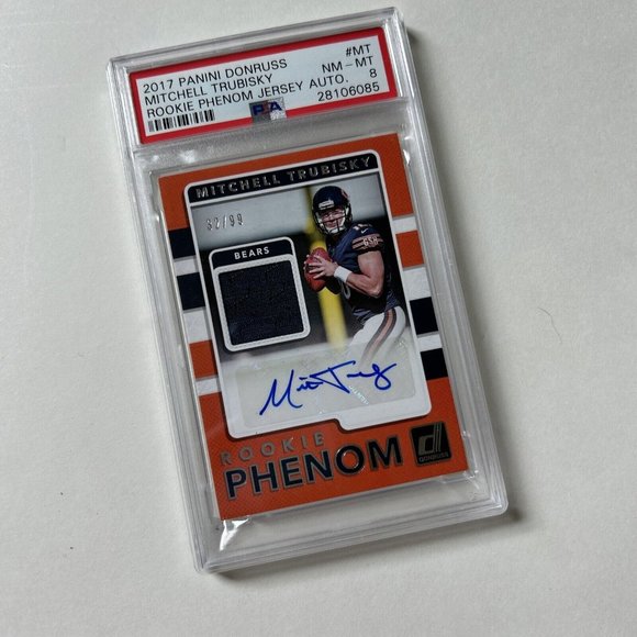 PSA 8 2017 Mitchell Trubisky Rookie Phenom Jersey AUTO-Chicago Bears 32/99-NM-MT - Picture 1 of 6